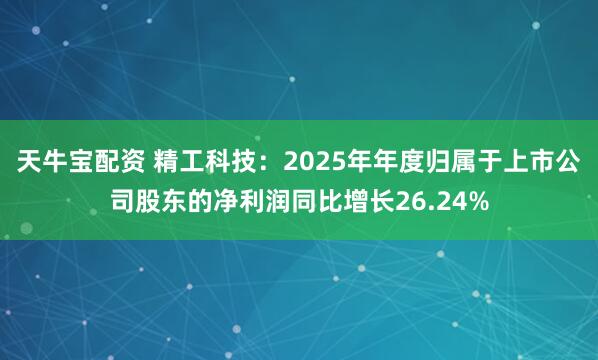 天牛宝配资 精工科技：2025年年度归属于上市公司股东的净利润同比增长26.24%