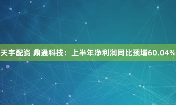 天宇配资 鼎通科技:上半年净利润同比预增60.04%